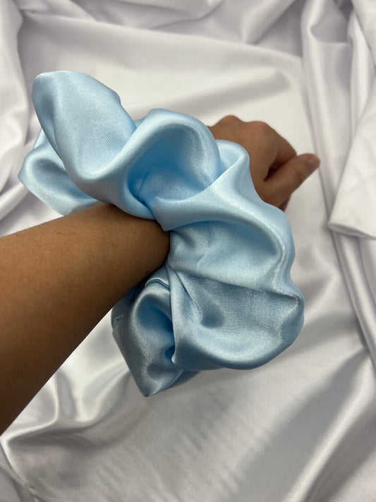 Blue silk satin scrunchie